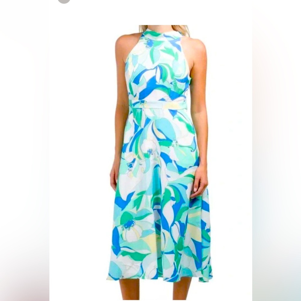 Tahari Floral Tie Neck Dress NWOT